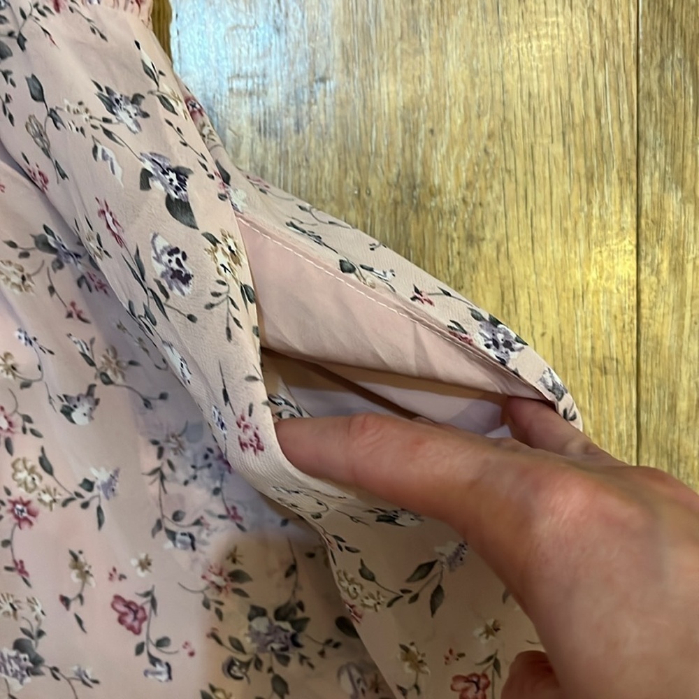 Melloday Rose Pink Floral Maxi Dress Smocked Tiered Lined Size Large L EUC - Picture 8 of 16